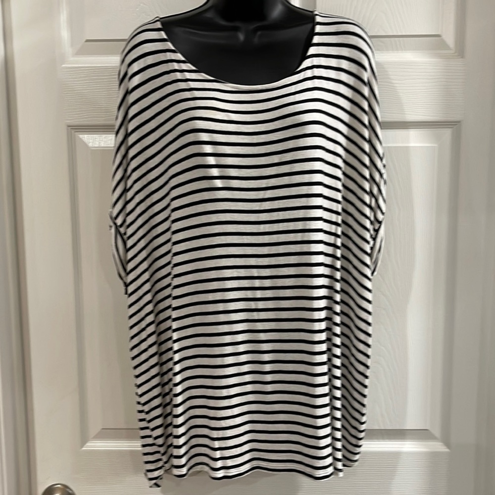 White and black striped top